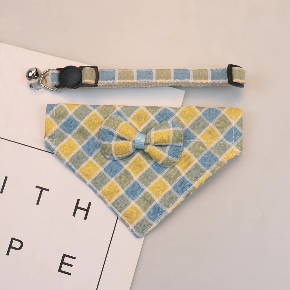 Pet Supplies,Simple Cat Drool Wipes, Triangular Wipes, Dog Bell Collars, Adjustable Cute Checkered Gentleman Bows