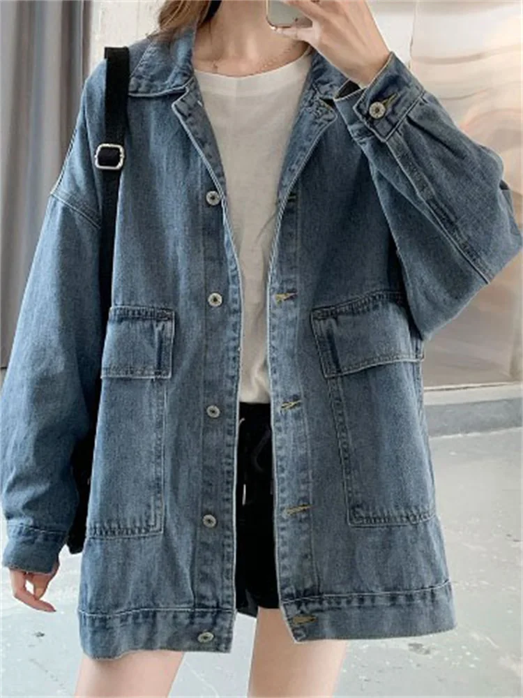 

Long Sleeve Jean Jacket Wmen 2023 Spring Autumn New Lazy Style Retro Loose Casual Slim Denim Jacket Tops Tide