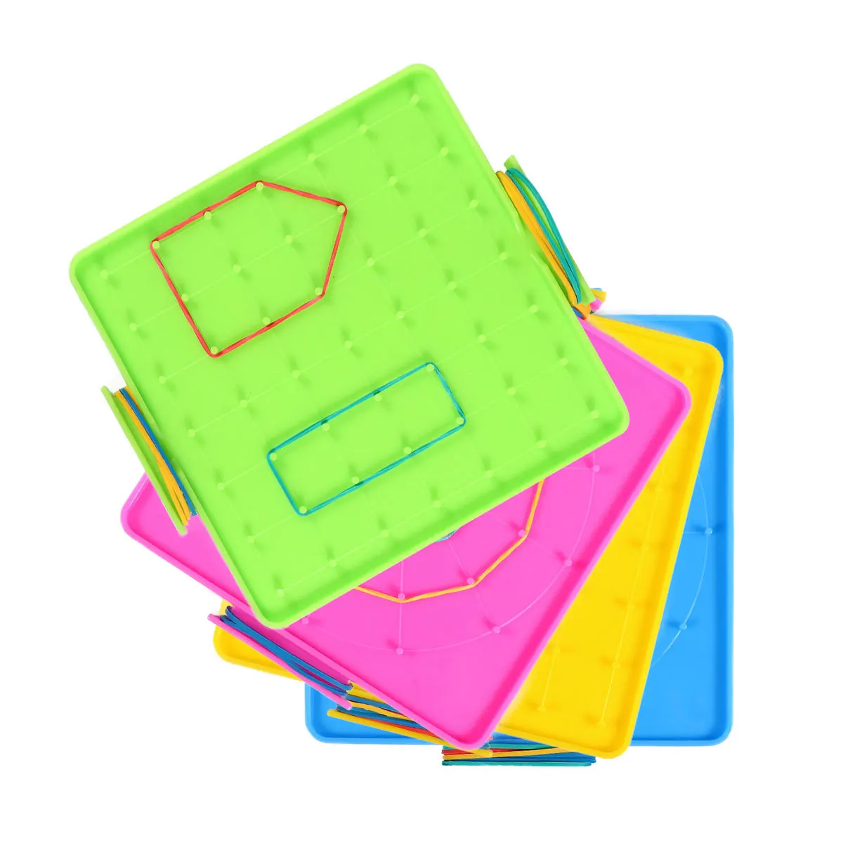4pcs Double Sided Geoboard for Kids Plastic Pegboard with Colored Nails Educational Toy for Geometric Shape Learning