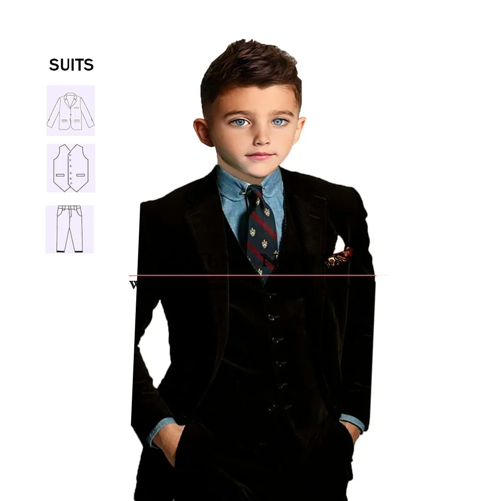 Burgundy Corduroy Boy Suits For Wedding Tailored Formal Party Children Birthday Tuxedo 3 Piece Clothing Traje Elegante Para Niño