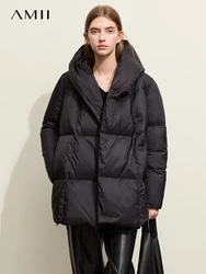 AMII-Veste à Capuche en Duvet de Canard pour Femme, Streetwear Minimaliste, Mélanges de Chimes, Chaud, Nouveau, Hiver, 2024, 12324087