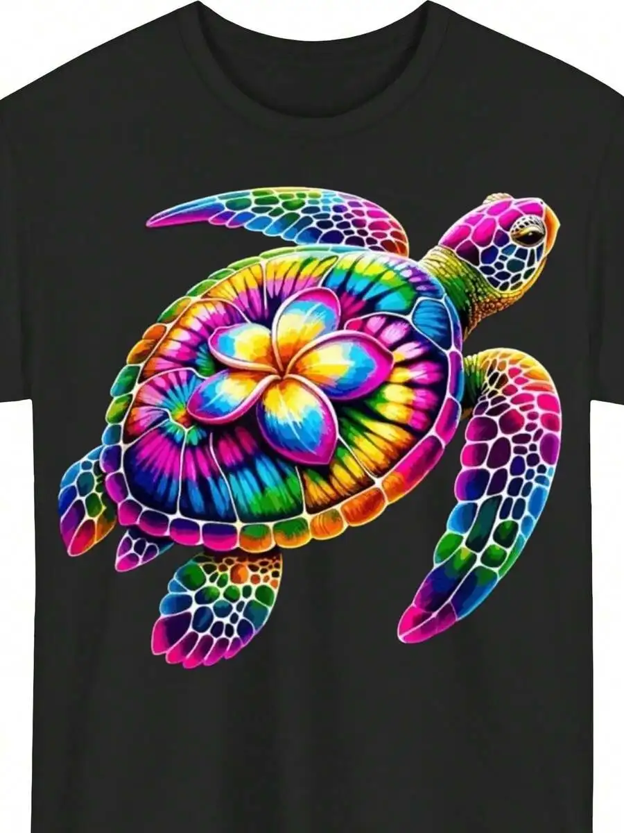 

Mens Hawaiian Turtle Tie-Dye T-Shirt Ultra Soft Breathable Quick Dry Crew Neck Short Sleeve Casual Streetwear