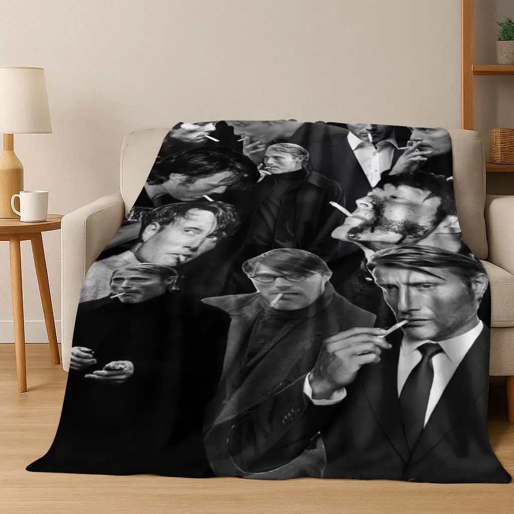 26 Style Mads Mikkelsen Sexy Man Art Flannel Blanket,Cozy Soft Throw Blanket for Home Bedroom Bed Sofa Picnic Cover Gift Kids