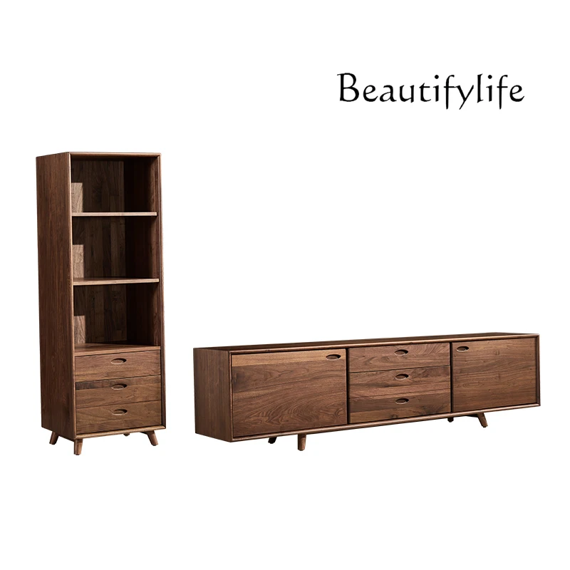 

Nordic Minimalism Black Walnut Solid Wood TV Cabinet Unit Modern Simple Home Small Apartment Floor Cabinet