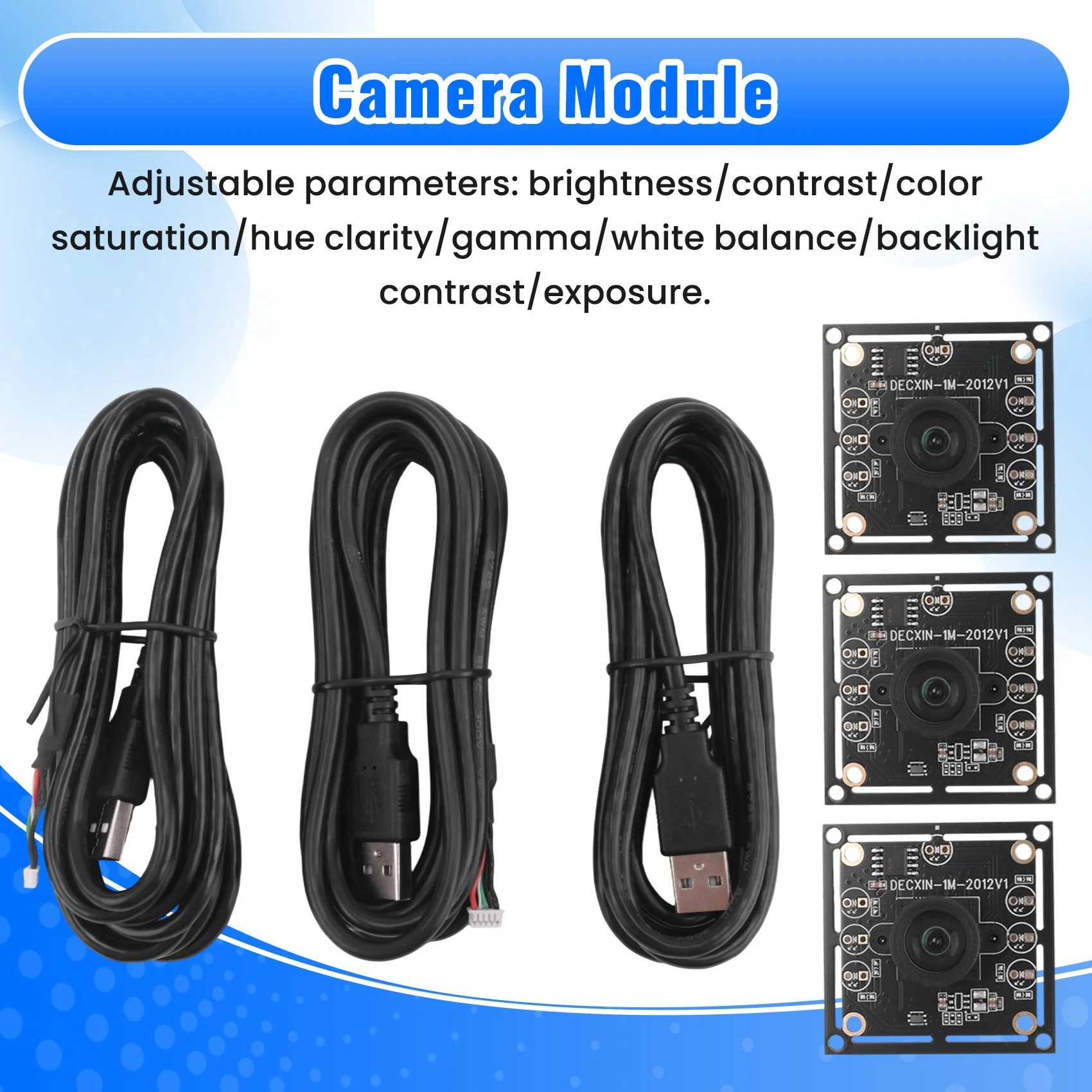 USB 프리 드라이버 수동 초점 카메라 모듈, WinXP, 7, 8/10 용 케이블 2 개, 100 도 카메라 모듈, 1MP OV9732, 1280x720, 3 개 계량기