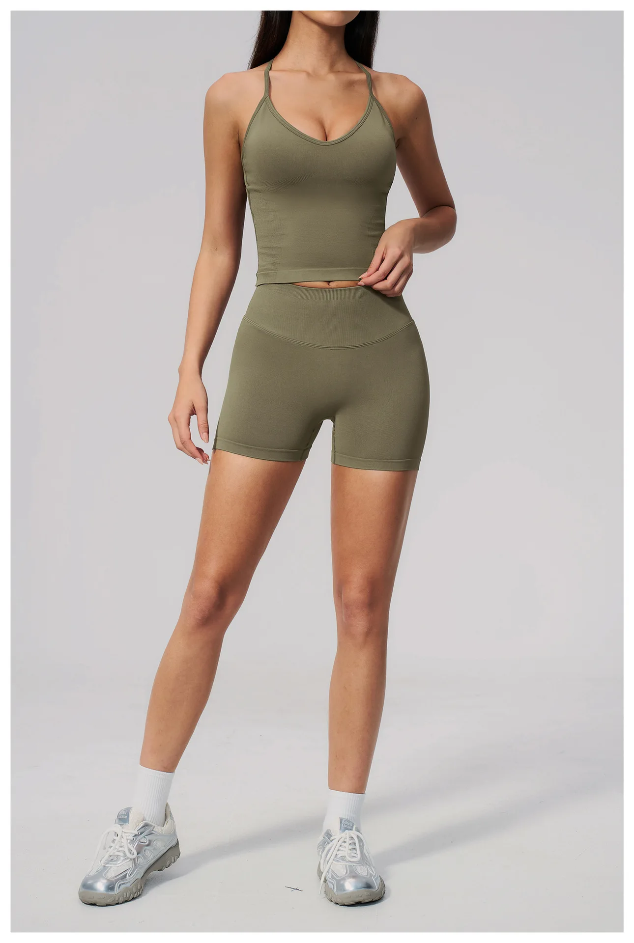 Luxury Designer Yoga Set Women 2 Piece Outfit Premium Seamless  Sculpting Bodycon Halter Tank Top High Waist Shorts Gym Set