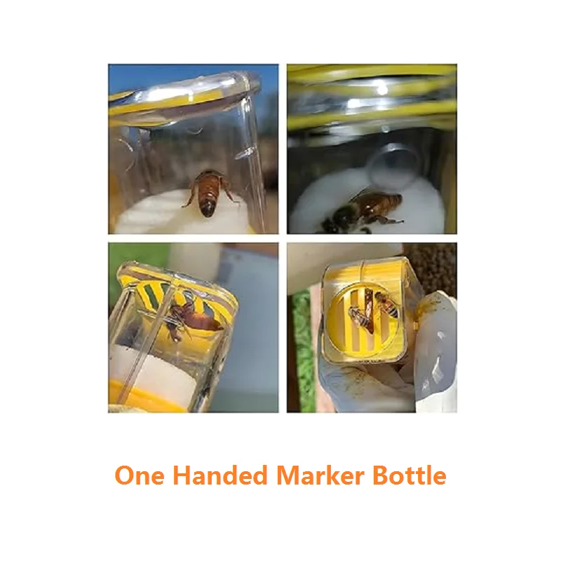 

2PCS Plastic One Handed Marker Bottle With Plunger Plush Queen Bee Marking Catcher Bee Mark Cage Bee Catcher Beekeeping Tools