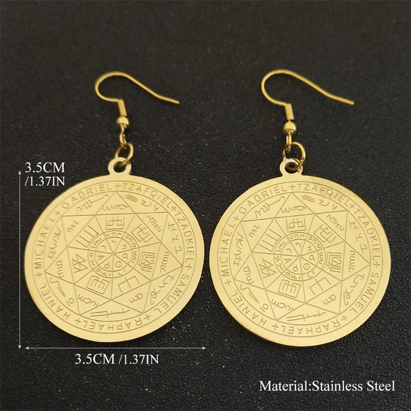 Seal of Seven Archangels Gold color Earrings for Women Stainless Steel Solomon Talisman Protection Earring Jewelry E6059S02