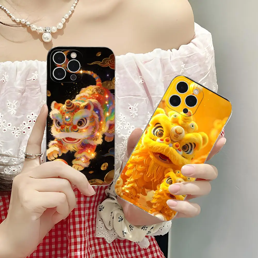 

Eastern Lion Dance Mobile Phone Case for iPhone 17 16 15 14 13 12 11 X XR XS Air Pro Max Plus Mini Clear Colorful Cover Pretty