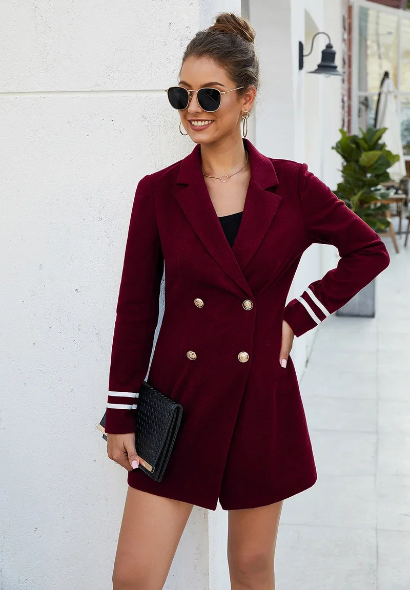 Women Blazer Elegant Formal Clothing Office Business Double Breasted Solid Colors Blazer Suit High Quality Spring Autumn Jackets