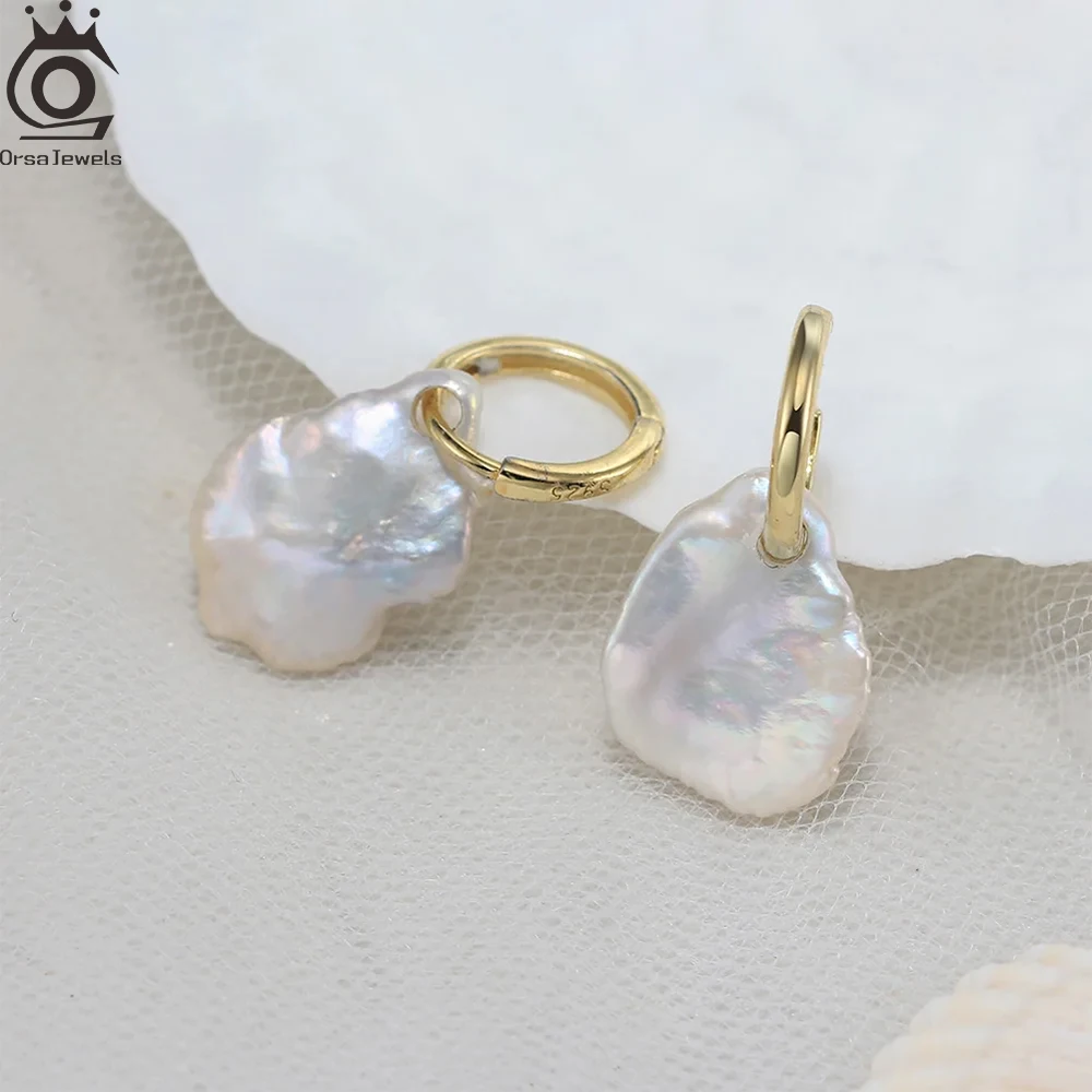 

ORSA JEWELS Natural Baroque Pearl Earrings For Wemon Party 14K Gold Plated Dangle Irregular Pearl Earring Birthday Gift GPE97