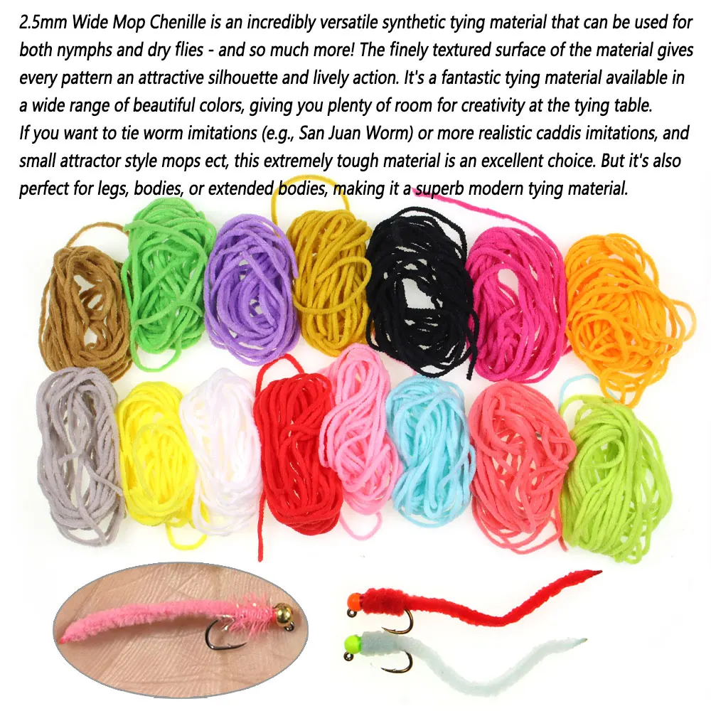 Bimoo 3M/Pack 2,5 mm Mop Chenille Fliegenbindematerial für Caddisfly Mop Fliegen, Nymphen, Squirmy Worms, Forellen- und Grauforellen-Angelköder – Detail 4