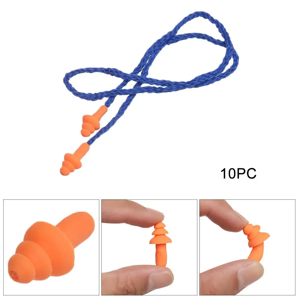 10PCS Swimming Protect Hearing Reusable Anti-Noise Soft Silicone With Corded Earmuff Earplugs