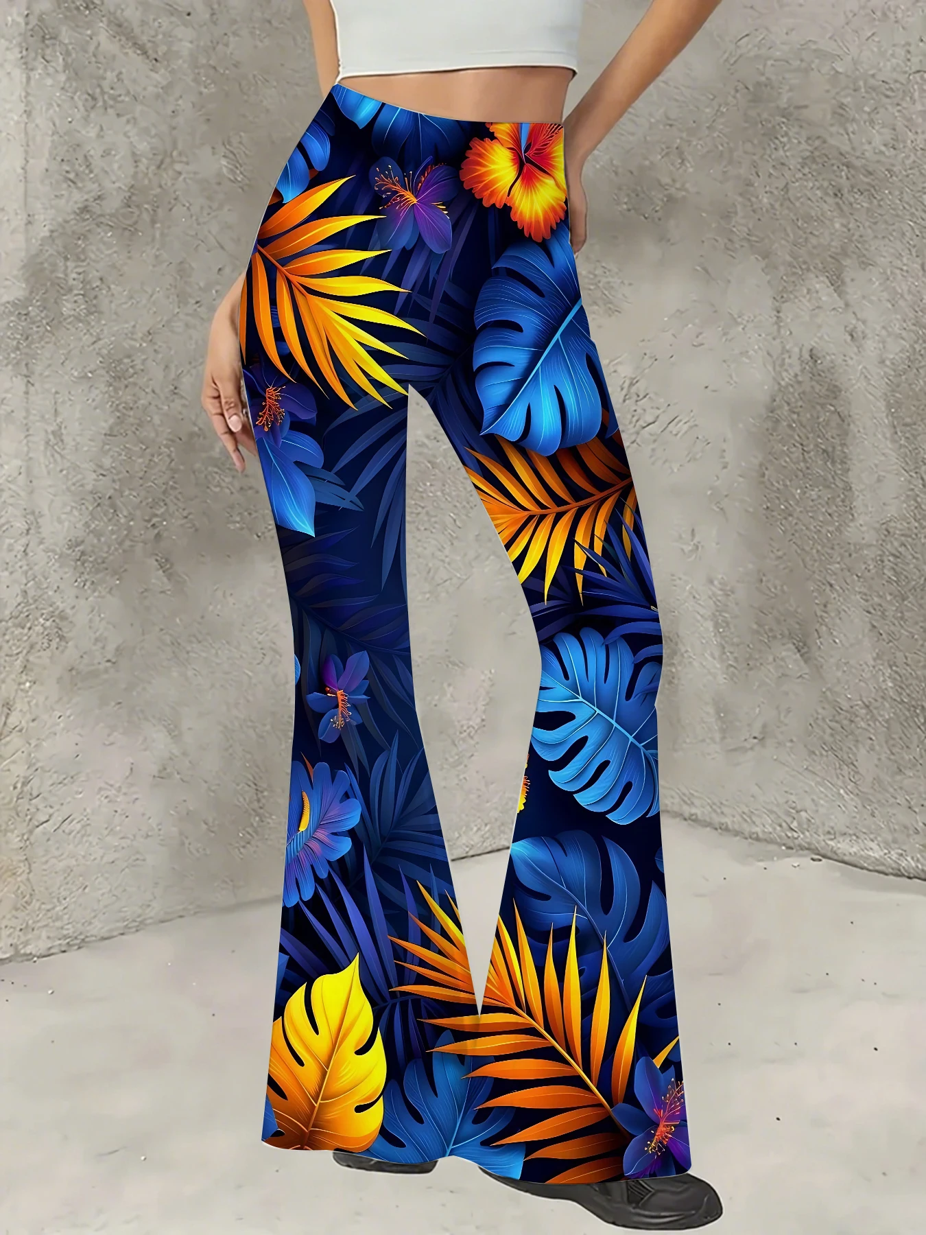 

Women's Floral Print Flare Pants Elegant Stretchy Bell Bottom Trousers Summer