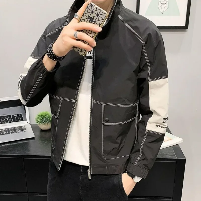 Jacket for Men Casual Solid Color Zip V Korean Reviews Many Fast Delvery Vintage Man Coat Deals Harajuku New In Original Brands