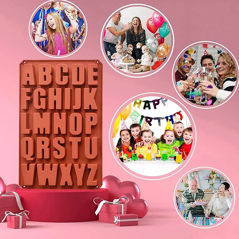 1 szt. Silikonowa forma do ciast z 26 dużymi literami alfabetu, prostokątna forma do czekolady z 26 otworami, narzędzie do samodzielnego pieczenia w domu