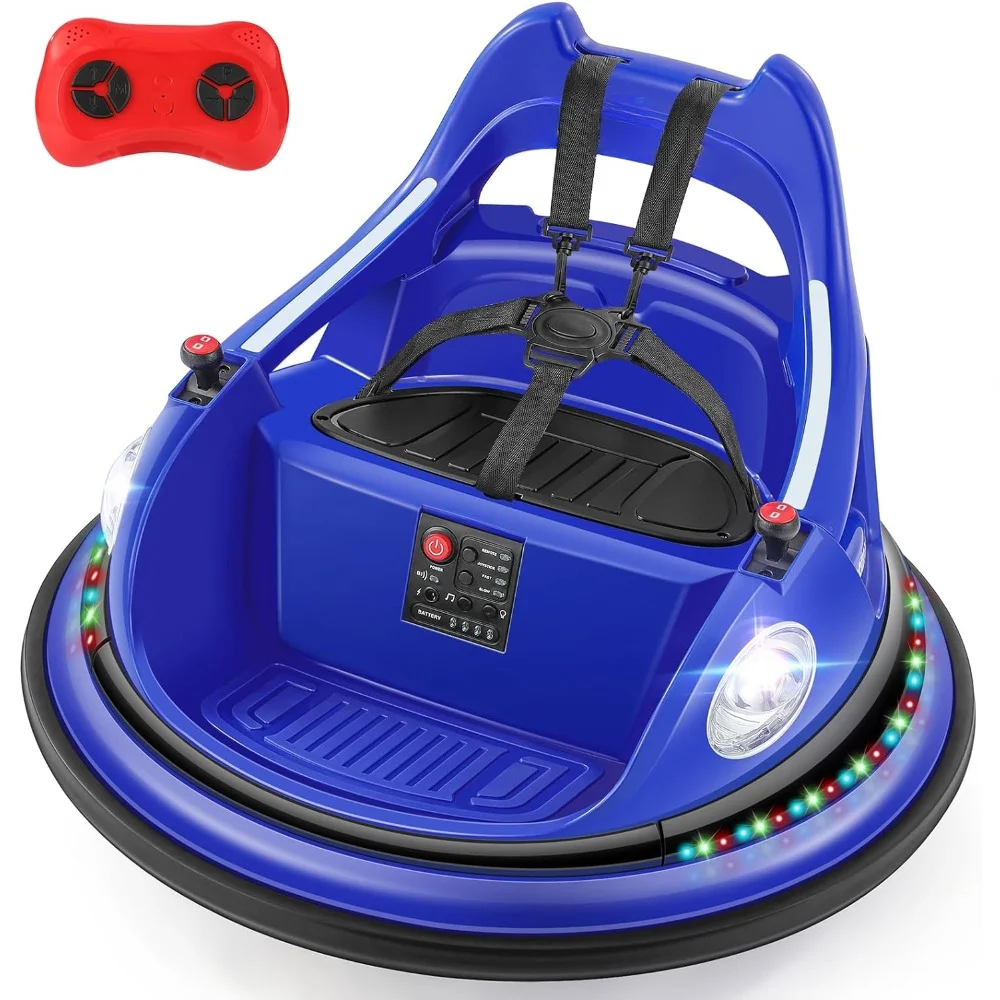 Ride on Bumper Car,1.9MPH Max,12V Battery Car for Kids W/Parent Remote,2-Speed,2 Driving Mode,360°Spin,5 Lighting Mode,Blue