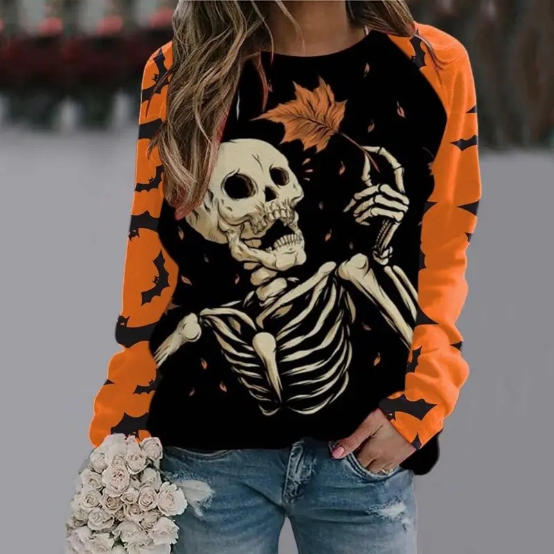 Halloween Thema 3D Gedrukt Patroon Lange Sve Top En Bot Set Dames Harajuku Sle Veelzijdige Kleding Ronde Ne