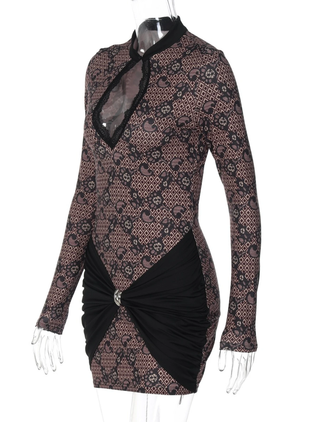 SsTss Sexy Bloemen Kant Mini Bodycon Jurk voor Dames Mode Uitgesneden O Hals Lange Mouw Patchwork Slanke Club Party Elegante Jurk