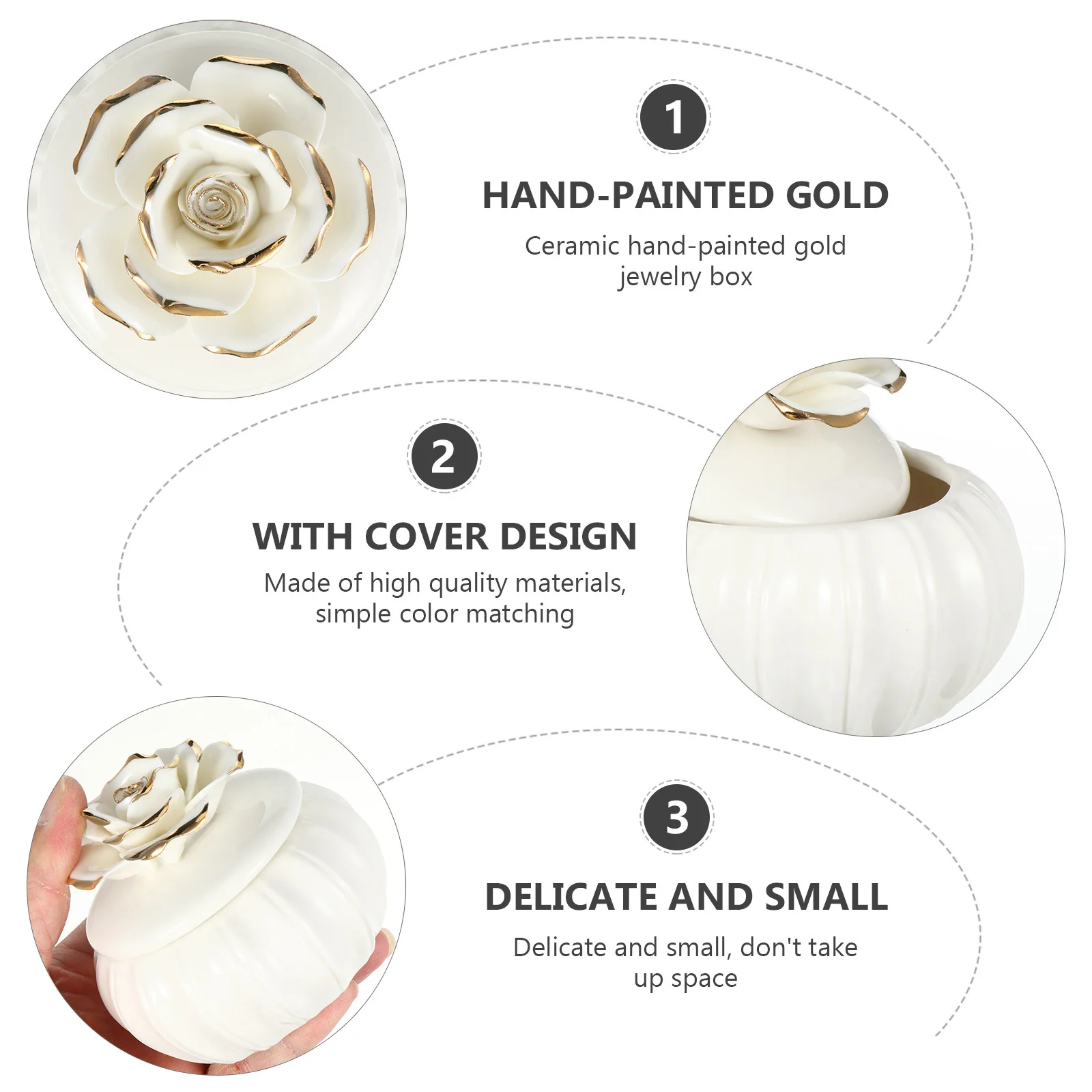 

Ornate Jewelry Trinket Boxes Rose White Small Ceramic Container with Lid Storage