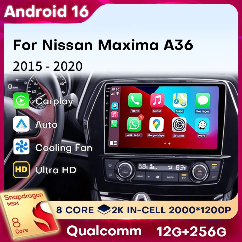 Radio para Auto con Android 16 y Carplay para Nissan Maxima A36 2015 2016 2017 2018-2020, Unidad Principal con GPS, Estéreo, Cámara 360, 2din, 5G WIFI, BT