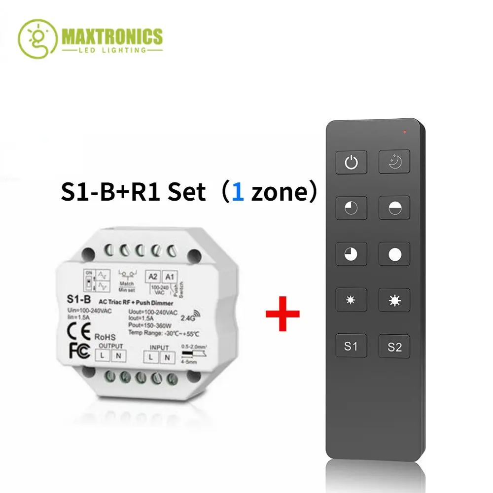 New S1-B LED Dimmer 220V 230V 110V PWM Dimer 2.4G RF Remote Control Push Switch 220V AC Triac Dimmer For LED Lamp Light Bulb