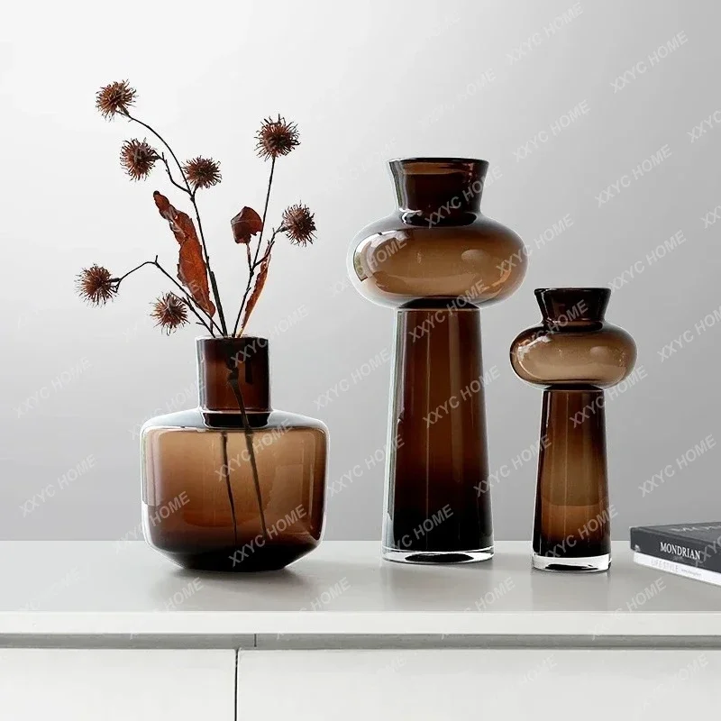 Modern simple glass vase ornament, living room dining table, flower simulation flower creative advanced flower sensor