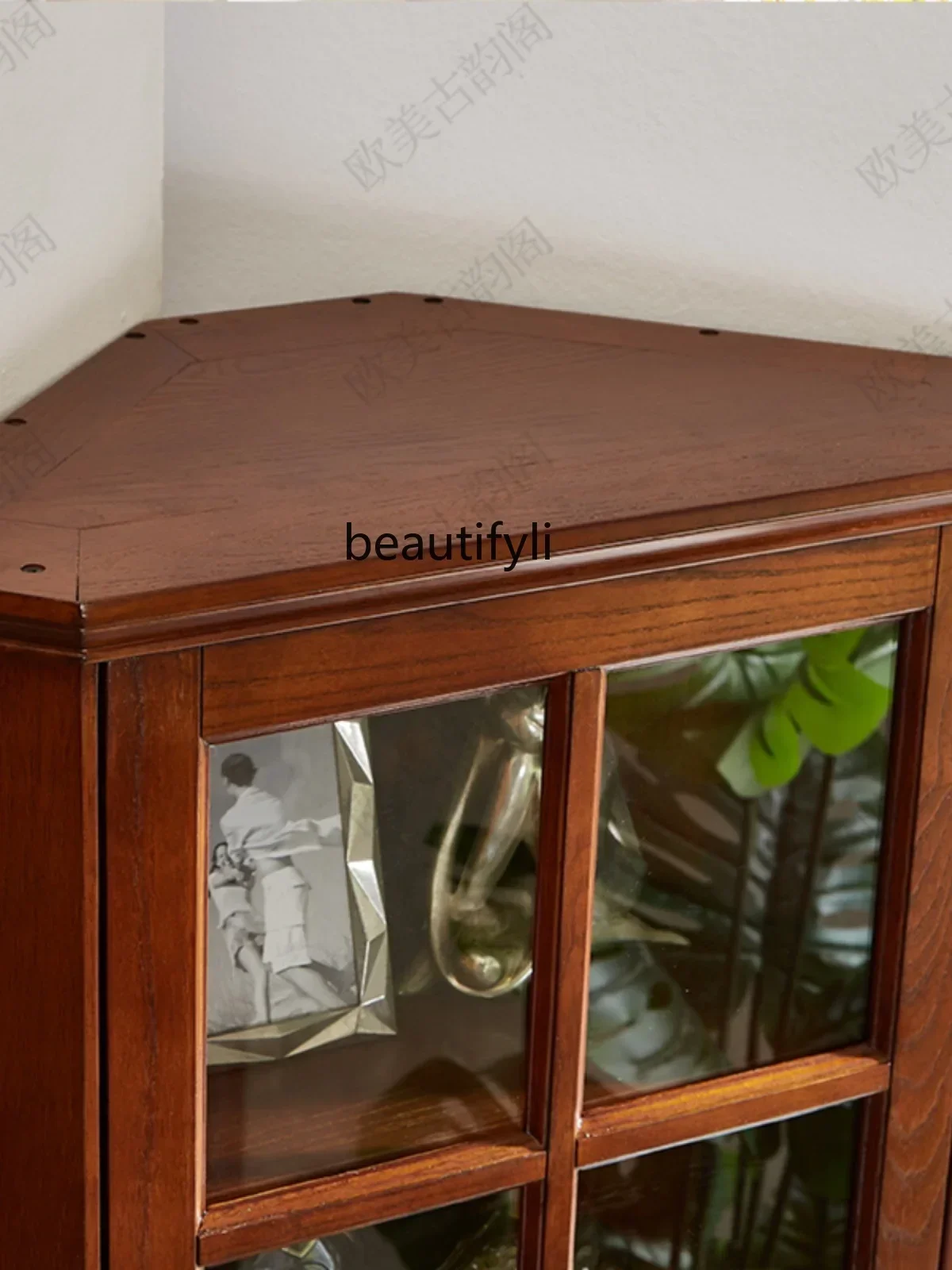 A07  American-Style Solid Wood Corner Cabinet Storage Wine Cabinet Simple Corner Clothes Closet Triangle Corner Storage Rack