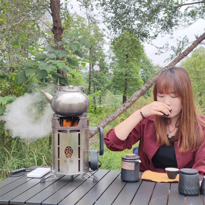 New Multifunctional Portable Smokeless Gasification Firewood Stove Picnic Stove BBQ Grill