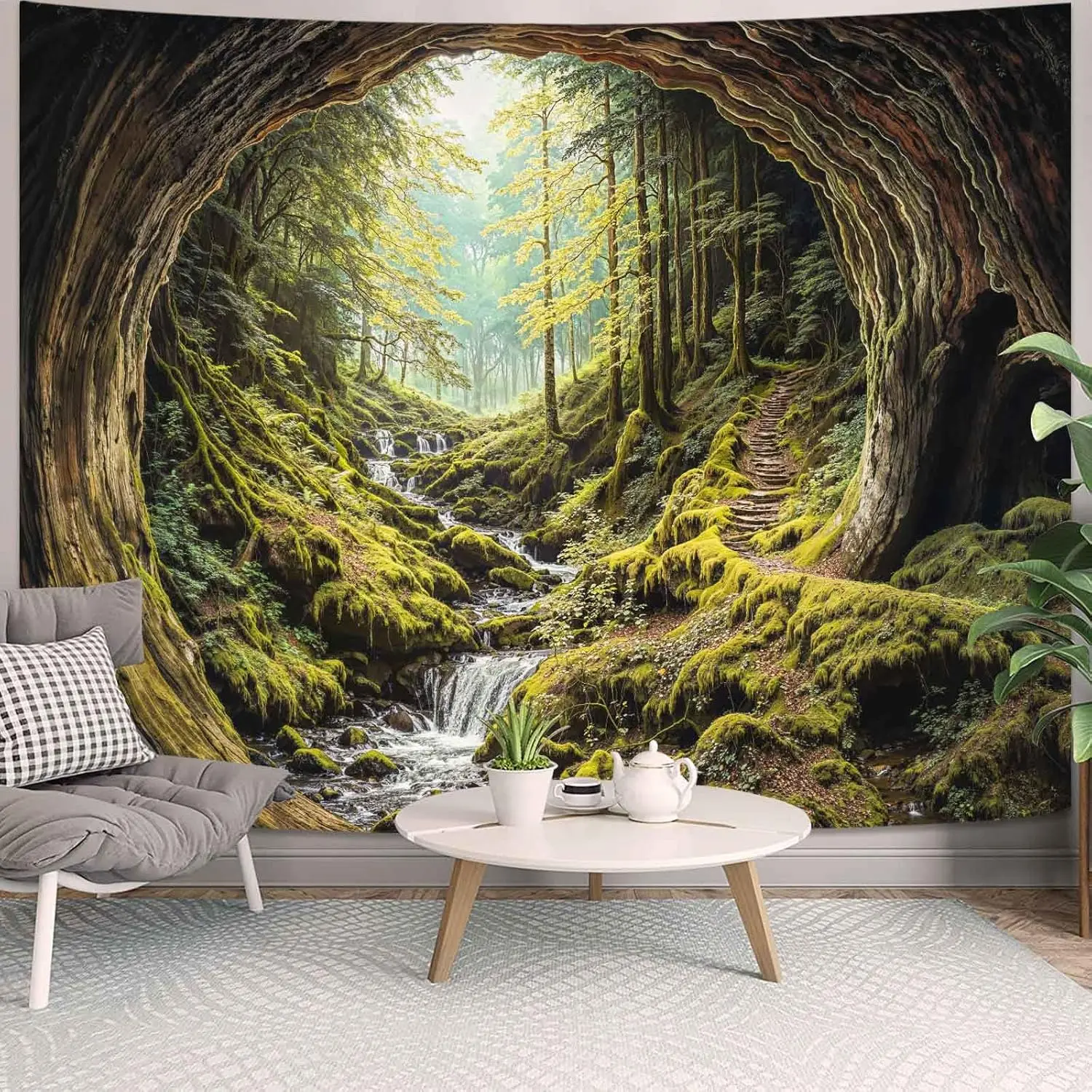 Tapestry Forest Cave Tapestries Nature Landscape Tapestries Mossy Waterfall Stream Wall Tapestry Bedroom Dormitory Living Room