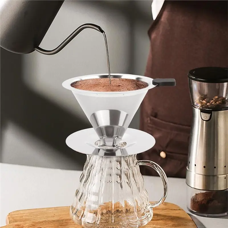 Coffee Dripper Pour Over Coffee Filter Stainless Steel Cone Fine Mesh Double Layer