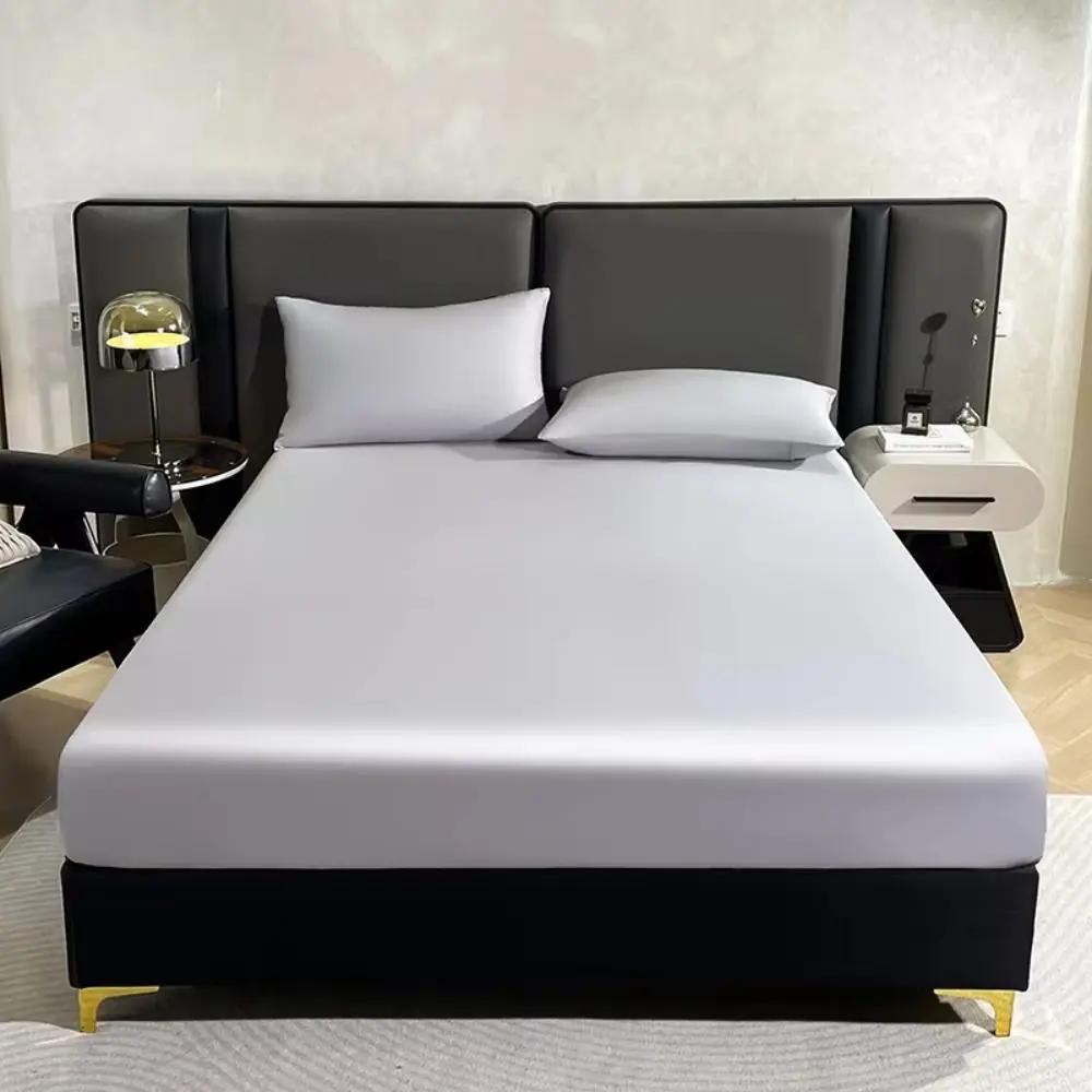 غطاء السرير غطاء مرتبة مقاوم للماء من الحرير الساتان والغبار وسادة مرتبة بلون سادة مفرش سرير مرن منزلي