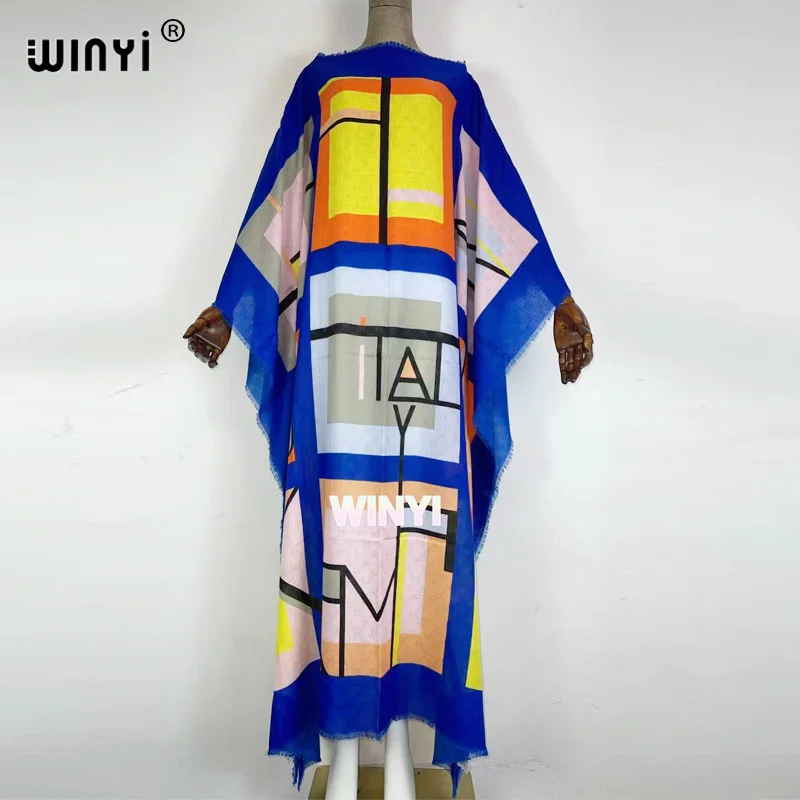 

WINYI Printed women's dress 2021 fashion design loose dress cotton long skirt summer beach party elegant dress