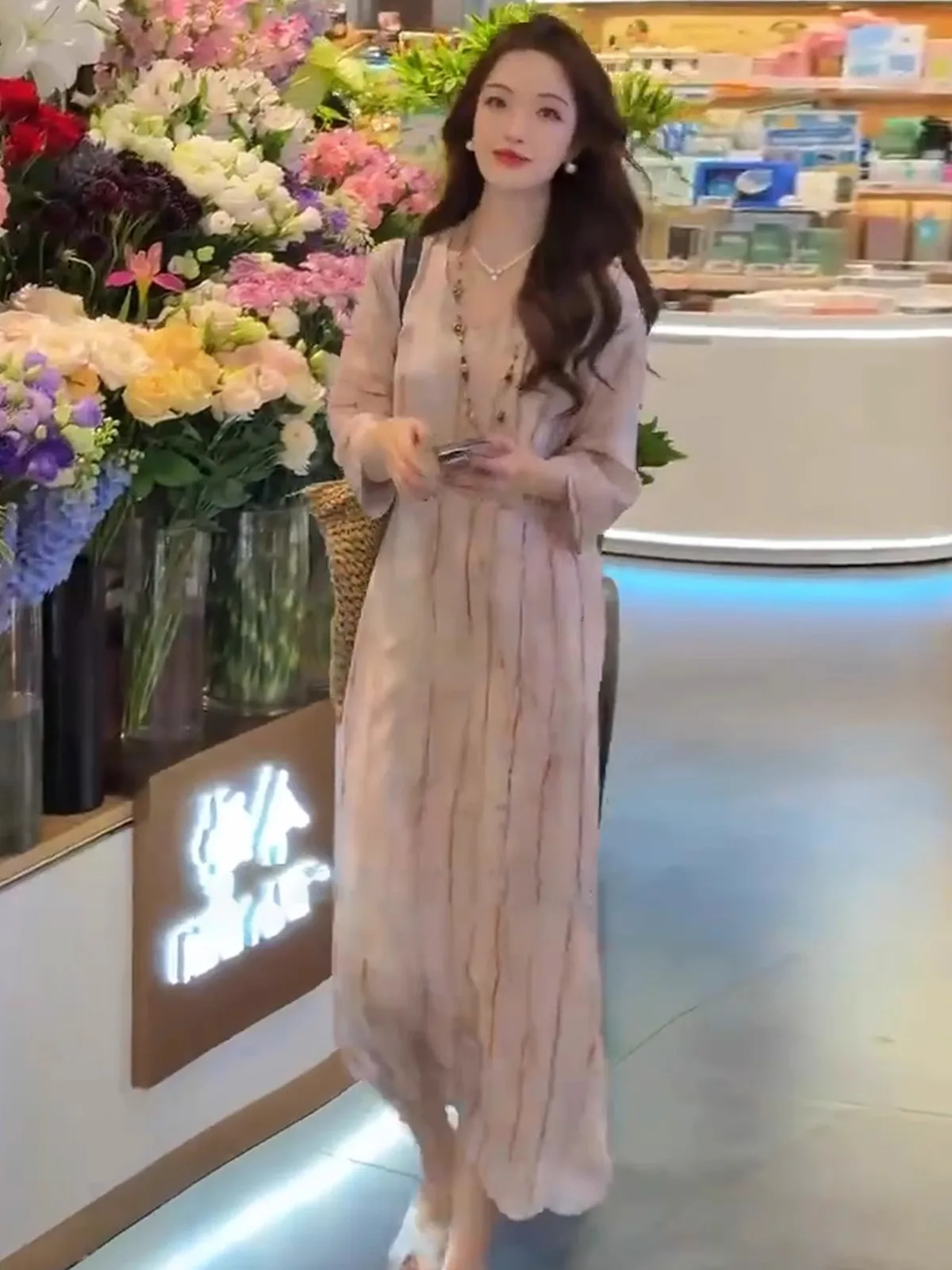 

Ele Lightweight Lazy Summer Vaion Long Dr Striped V-Ne Dr Women's Faion High Waist A-Line Skirt Vintage Print