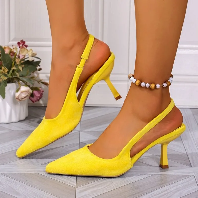 Große Größe High Heel Sandalen Cover Toe Schnalle Rückenriemen Neuer Stil Slip-On Spitzschuh Einzelschuhe Dünne Ferse High Heels