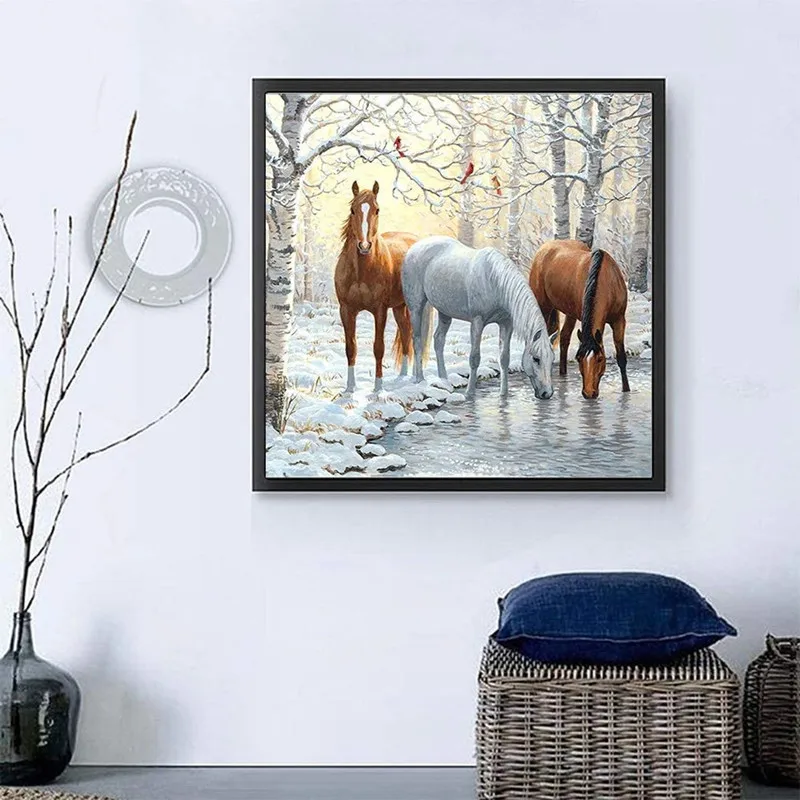 30x30cm 5D Full Drill Galloping Horse Drinks Water Diamond Painting Kit For Adults Stress Relief DIY Wall Decor Craft Gift