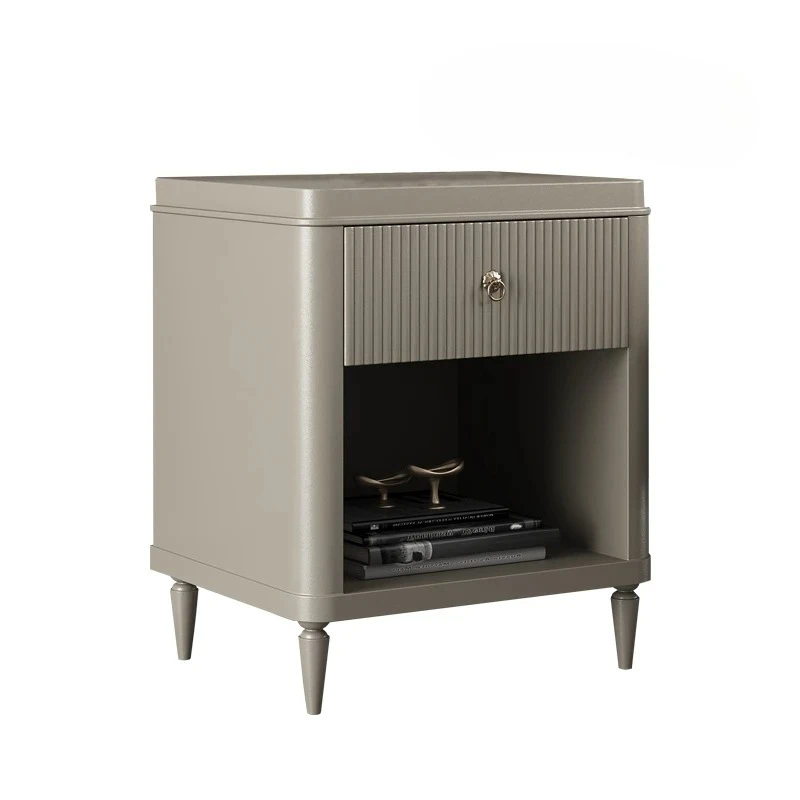 

American light luxury champagne solid wood bedside modern bedroom log bedside storage drawer cabinet