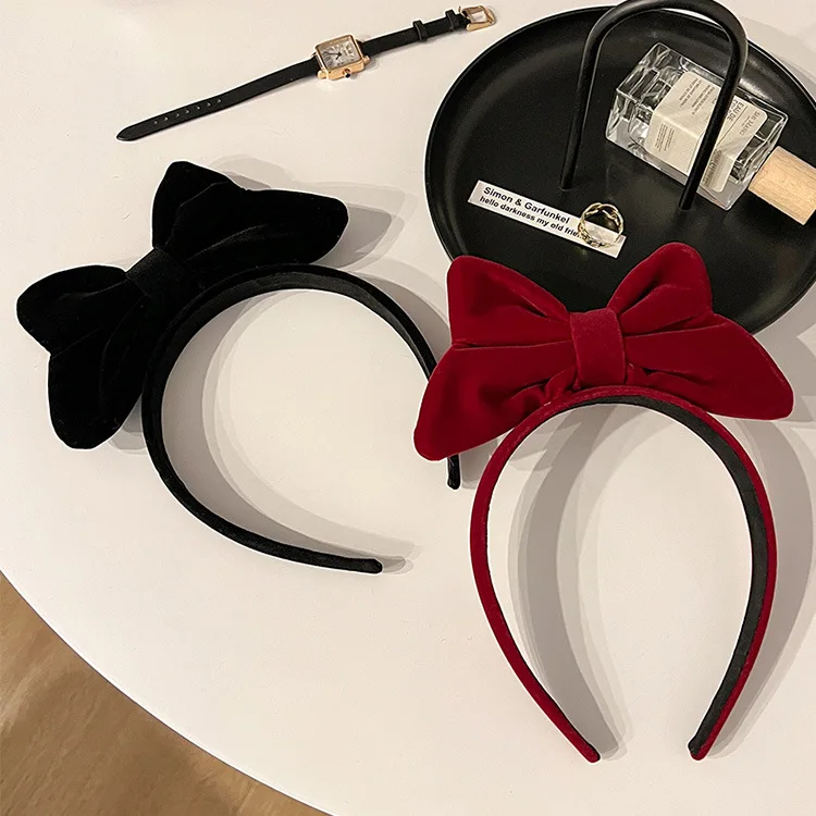 Women Velvet Big Bow Red Headband Ladies Elegant Temperament High Cranial Cute Hair Hoop Headwear Hair Accessories 머리핀 Заколки