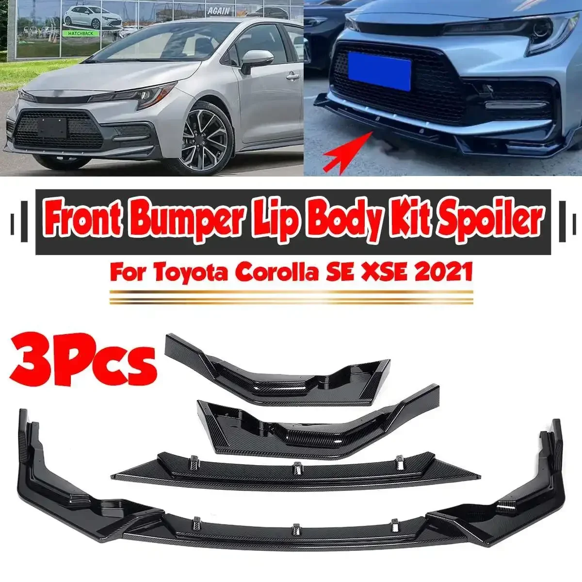 

Carbon Fiber Look Car Front Bumper Lip Deflector Lips Splitter Diffuser Spoiler Cover Guard For Toyota Corolla SE XSE 2021