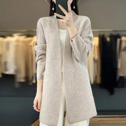 Women's V-Neck Cashmere Cardigan, Knitted Jacket, Long Sleeved, Slim Fit, 100% Wool, Fashion, Hot Selling