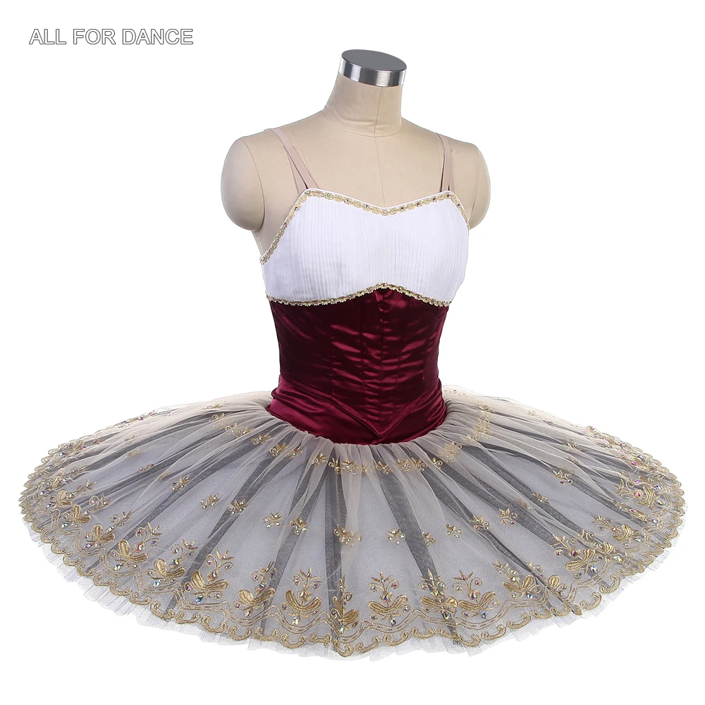 BKamp10-Tutu de danse de ballet professionnel pour filles et femmes, corsage haut blanc et bordeaux, fabriqué sur commande