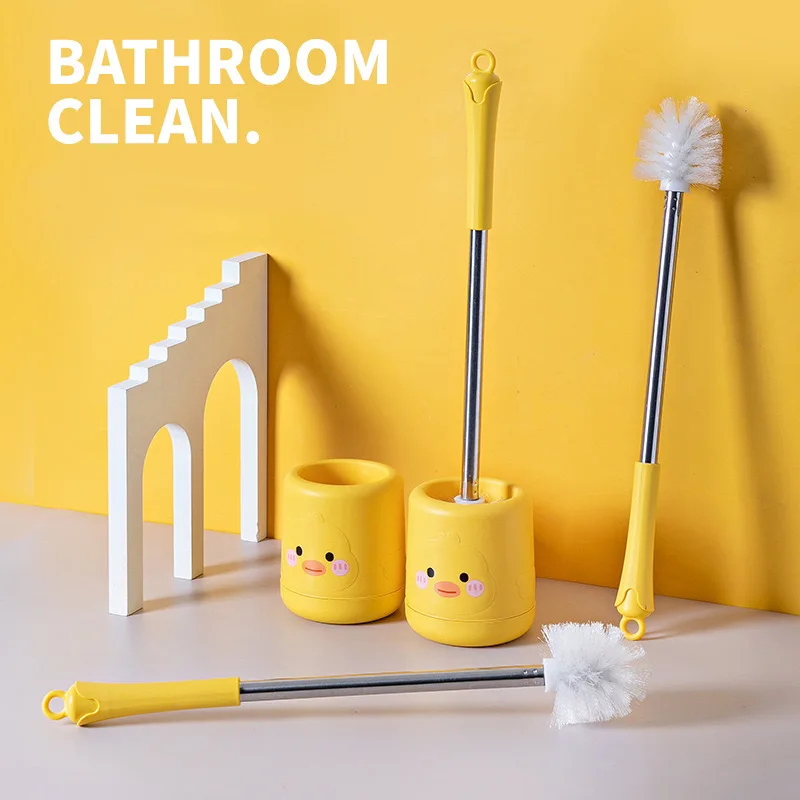 1set, Small Yellow Duck Toilet Brush Set, Cleaning Toilet Brush, Silicone Creative Wall-Mounted Style ,Cleaning Tools,