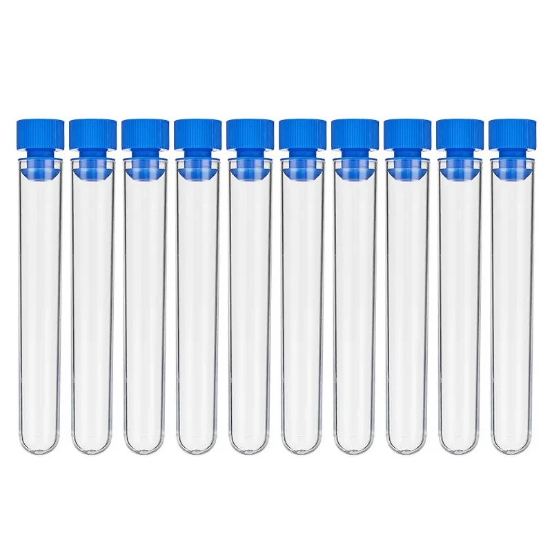 10 Pcs / Pack 12x100 Mm Transparent Laboratory Transparent Plastic Test Tube with Starting Cap School Laboratory Supplies