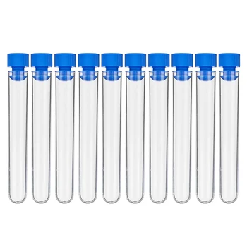 10 Pcs / Pack 12x100 Mm Transparent Laboratory Transparent Plastic Test Tube with Starting Cap School Laboratory Supplies