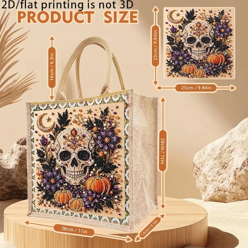 Halloween Tote Bag Pearl Pearl Painting Bag Skull Pumpkin Tote Bag Multi-Color For Daily Carrying Daily Shopping Craft Lovers