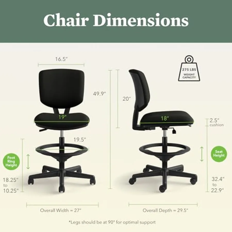 Volt Ergonomic Office Stool for desk use, polypropylene seat in black, adjustable height and 360 swivel
