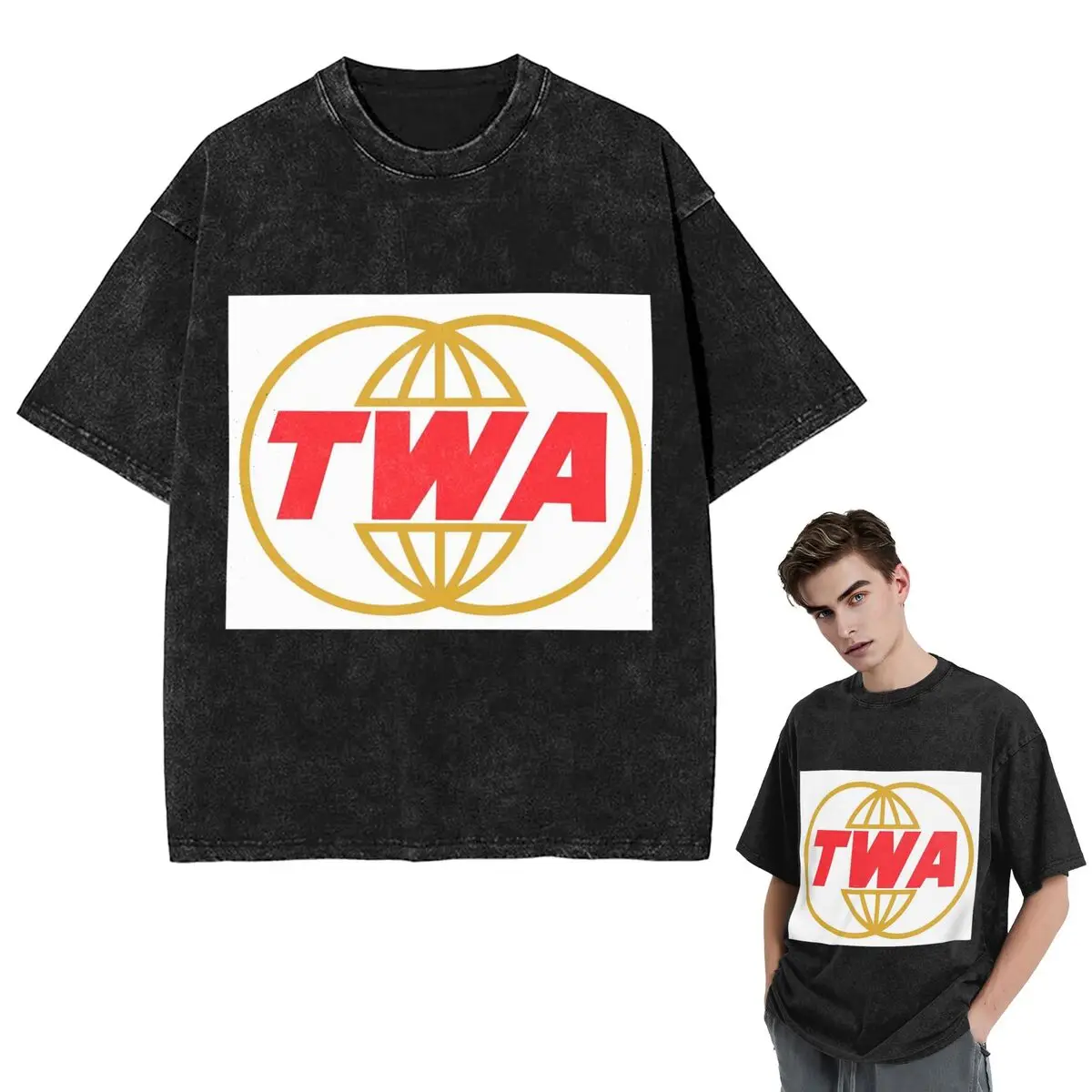 Streetwear T-Shirts TWA Airlines - Vintage Log Washed T Shirt Short Sleeve Hip Hop T-Shirt Tops Tees for Men Women