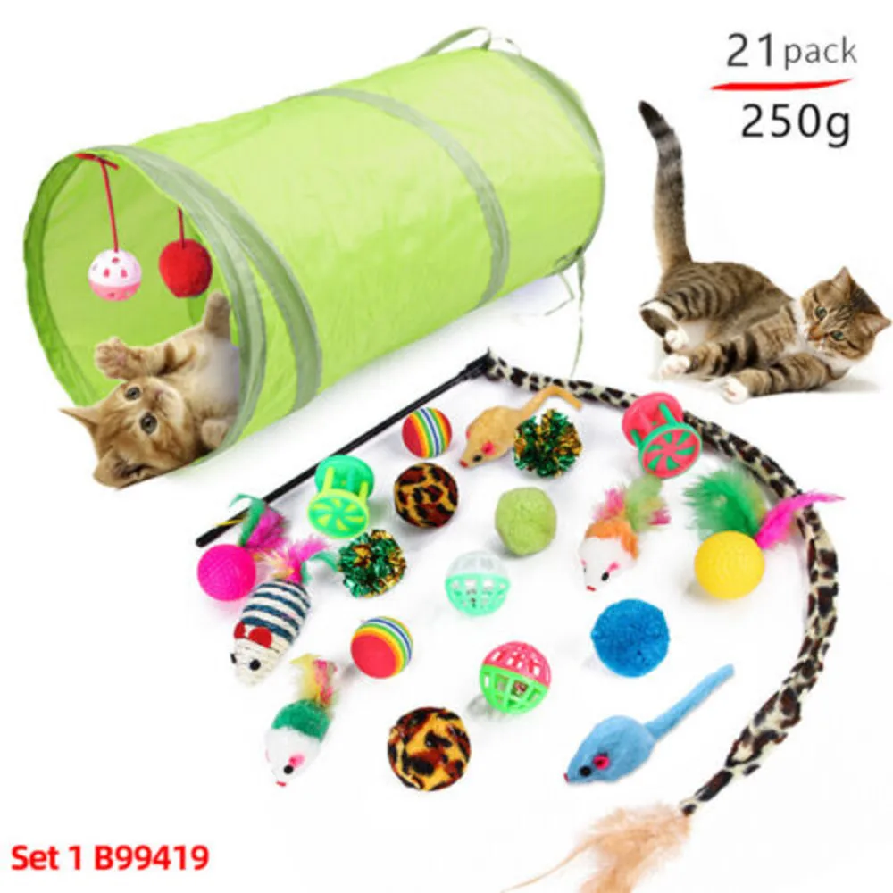 21X Toy Wand Interactive Feather Teaser Cat Toys Set Retractable Fishing Rod