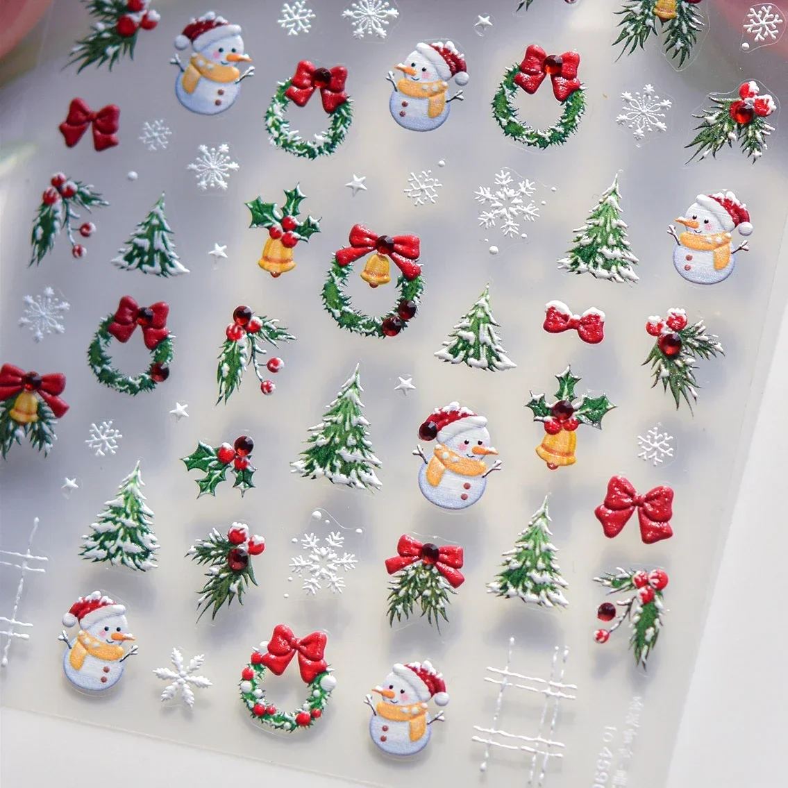 Pine Snowman Winter Snowflake Glitter Rhinestone Bowknot Grid Star Christmas Tree Plant Wreath Nail Art Stickers Manicure Decals