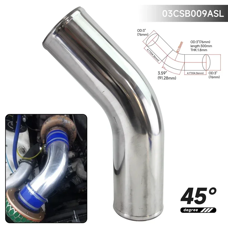 Uniwersalny 45 stopni 57-80 mm 2,25-3,15 cala Aluminiowa rura wlotowa chłodnicy międzystopniowej Wąż rurowy